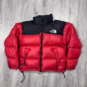 The North Face 700 Puffer Jacket Red Black Womens Medium Down Insulated